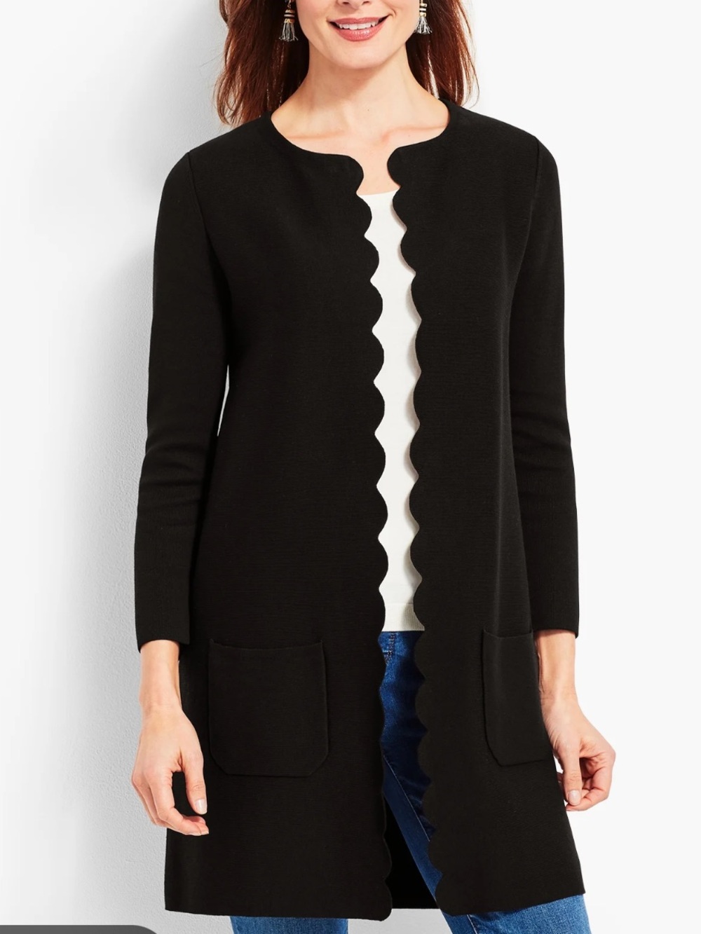 Talbots Black Scallop Edge Open Front Cardigan‎ Stretch Womens Size 1X